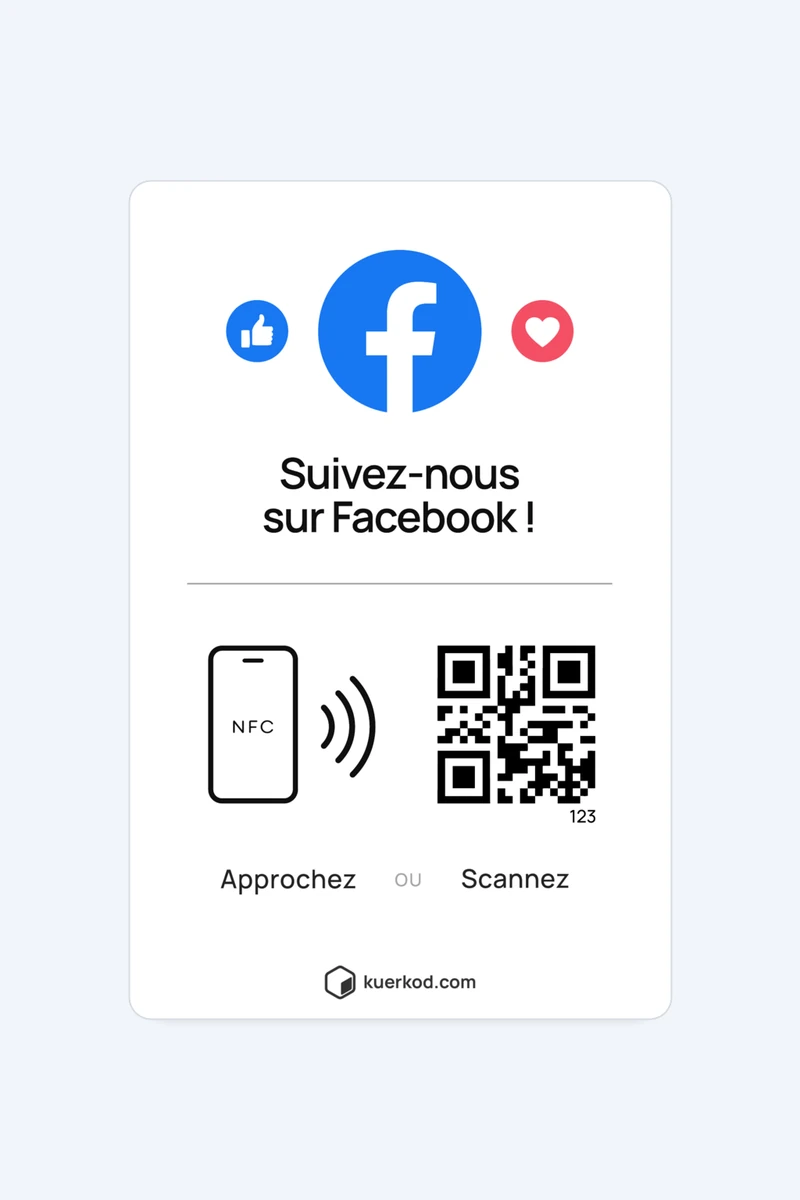 Carte NFC/QR Kuerkod «&nbsp;Facebook&nbsp;» vue de face