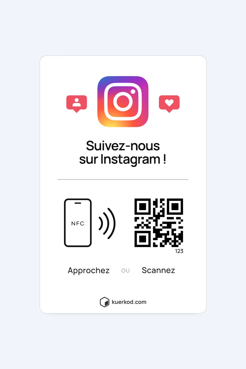 Carte NFC/QR Kuerkod «&nbsp;Instagram&nbsp;» vue de face