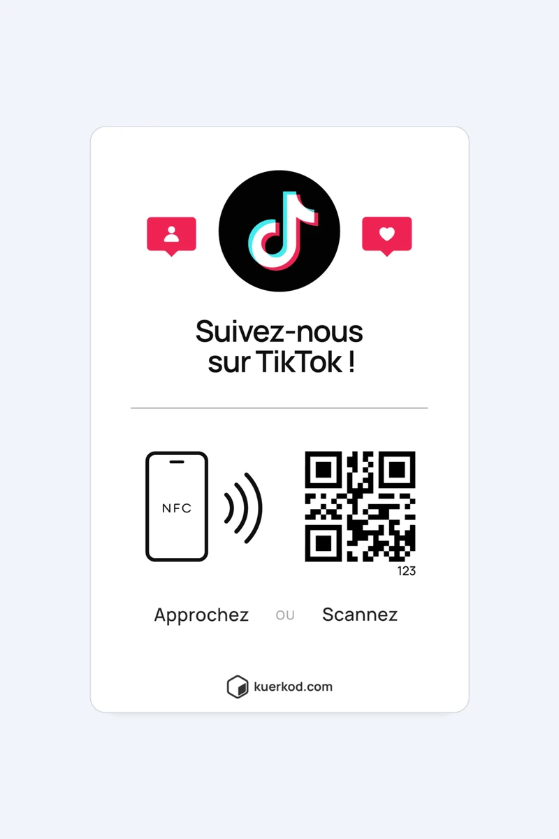 Carte NFC/QR Kuerkod «&nbsp;TikTok&nbsp;» vue de face