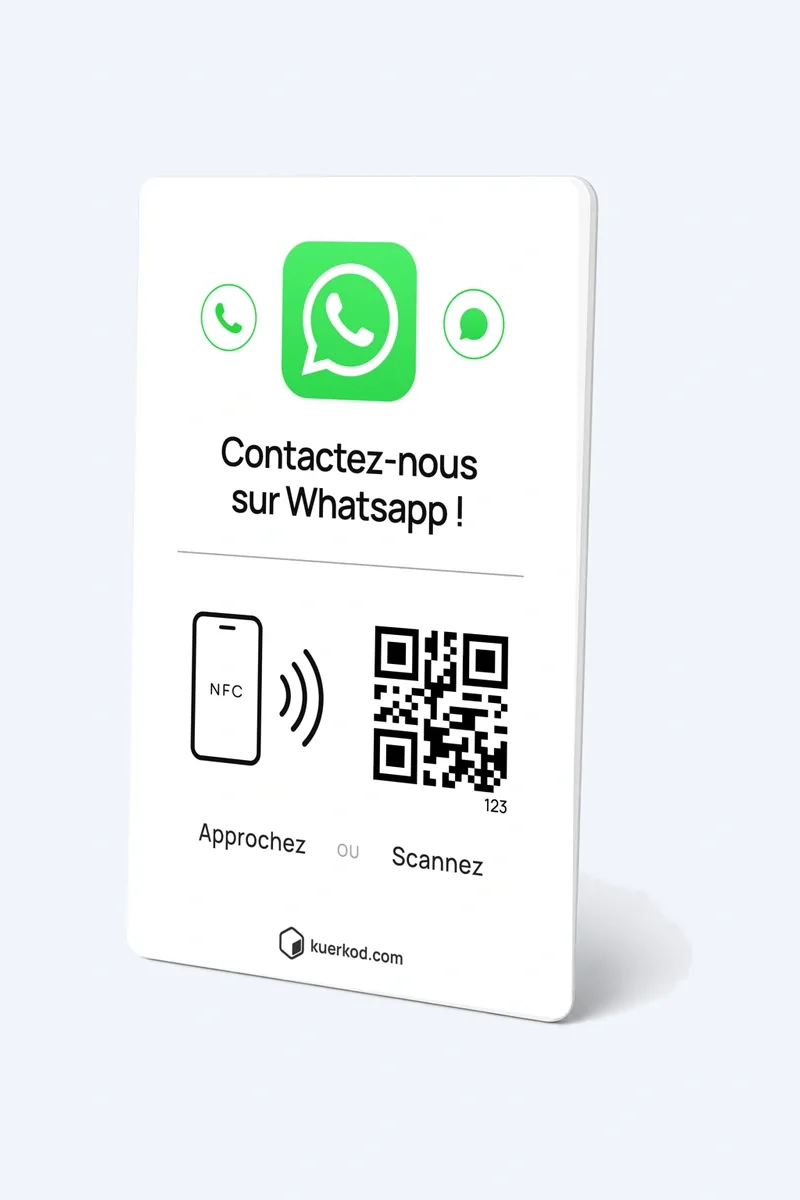 Carte WhatsApp NFC/QR Kuerkod, vue de trois quarts