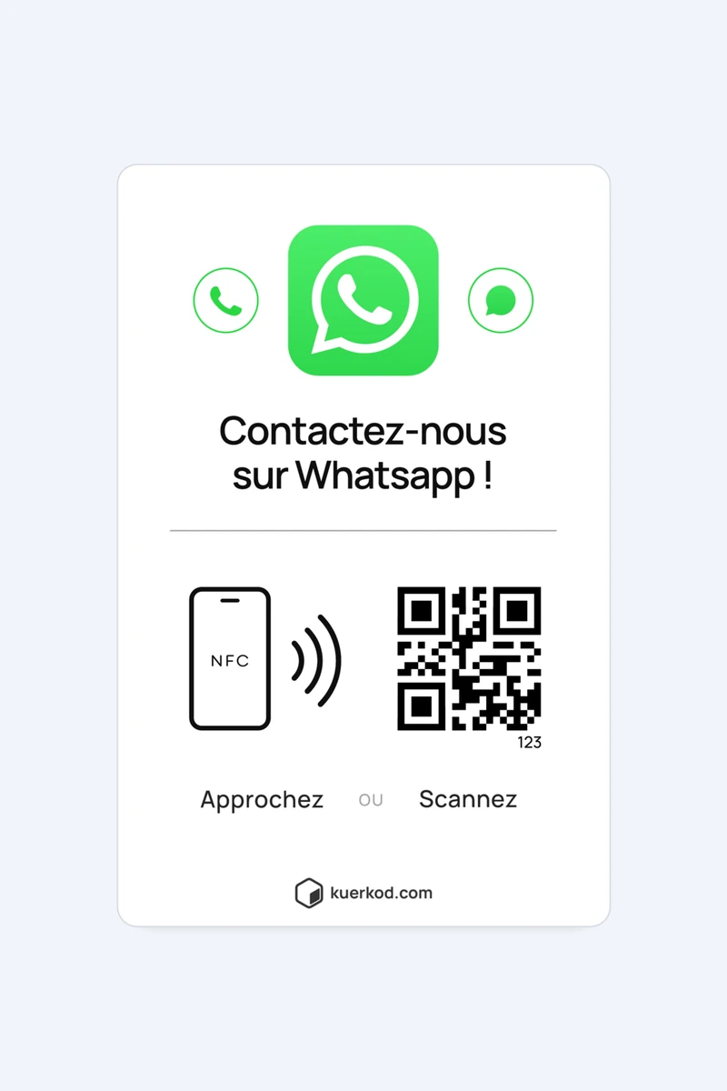 Carte NFC/QR Kuerkod «&nbsp;WhatsApp&nbsp;» vue de face