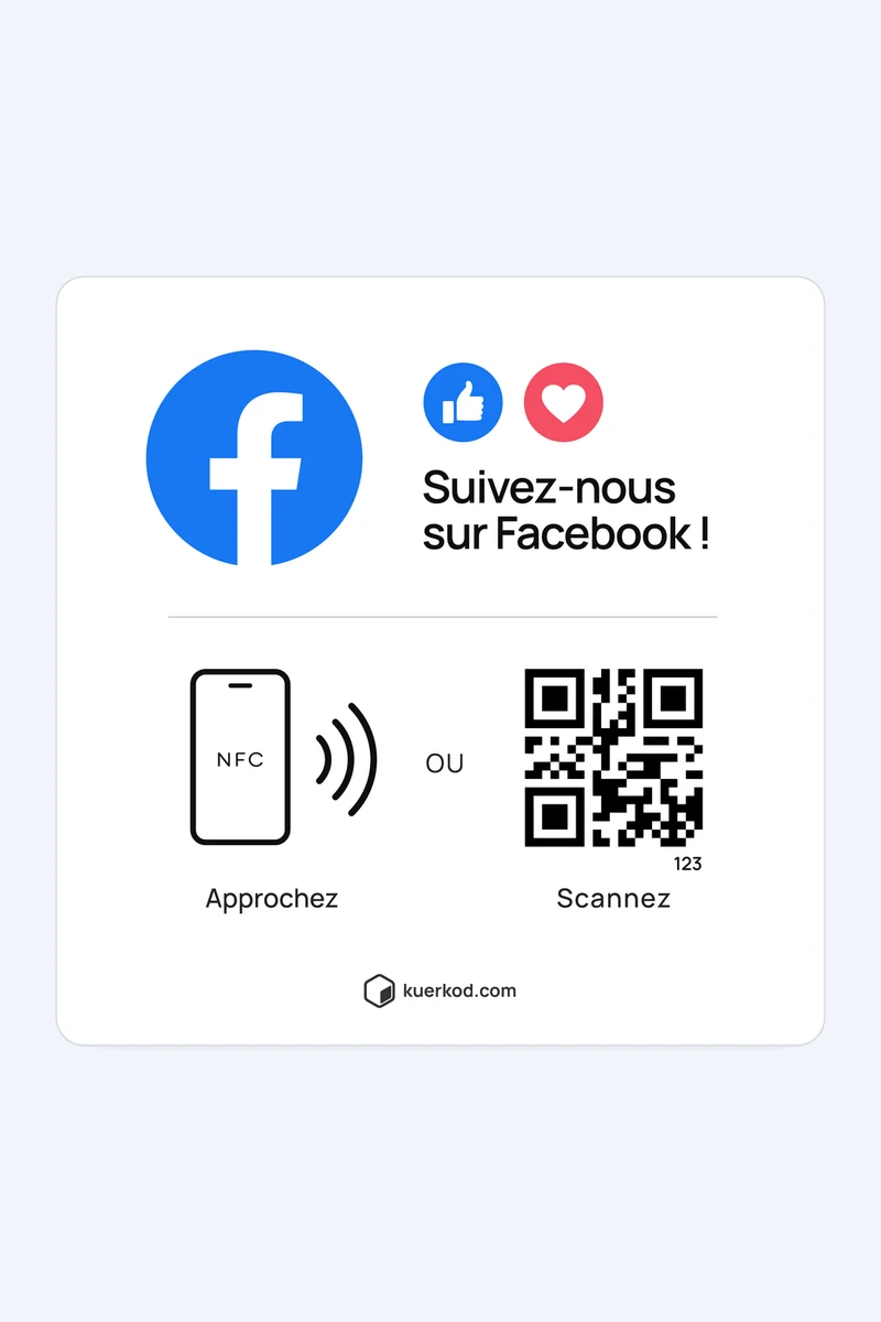 Plaque NFC/QR Kuerkod «&nbsp;Facebook&nbsp;» vue de face