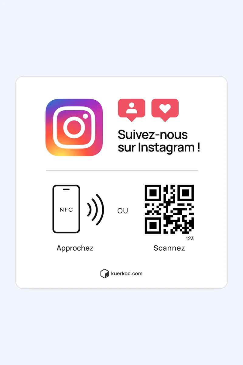Plaque NFC/QR Kuerkod «&nbsp;Instagram&nbsp;» vue de face