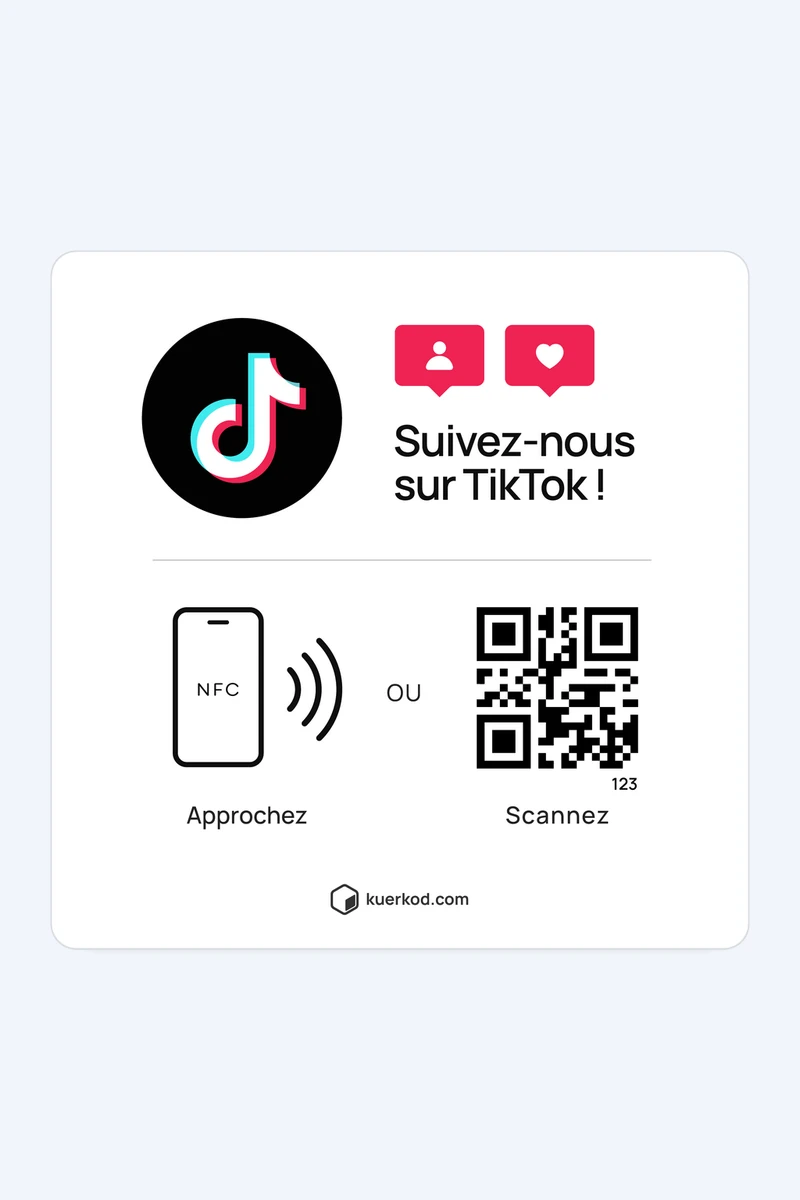 Plaque NFC/QR Kuerkod «&nbsp;TikTok&nbsp;» vue de face