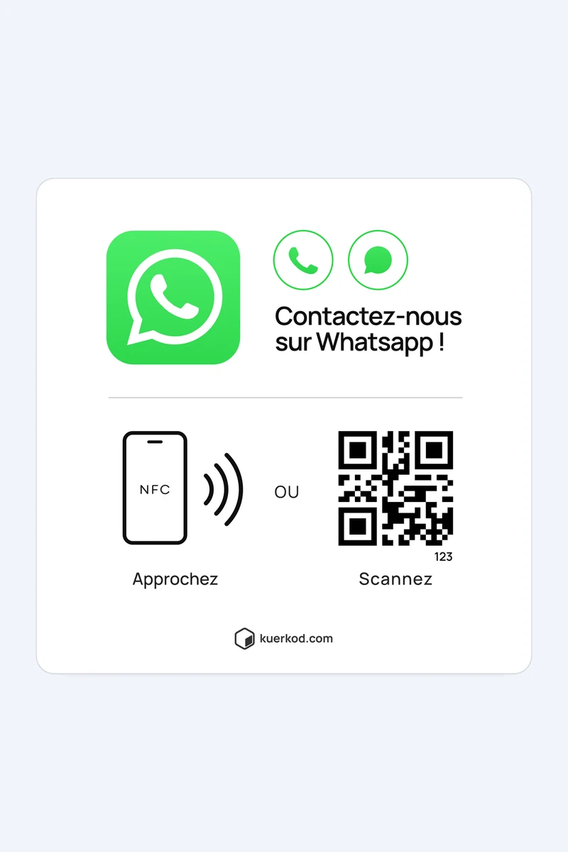 Plaque NFC/QR Kuerkod «&nbsp;WhatsApp&nbsp;» vue de face
